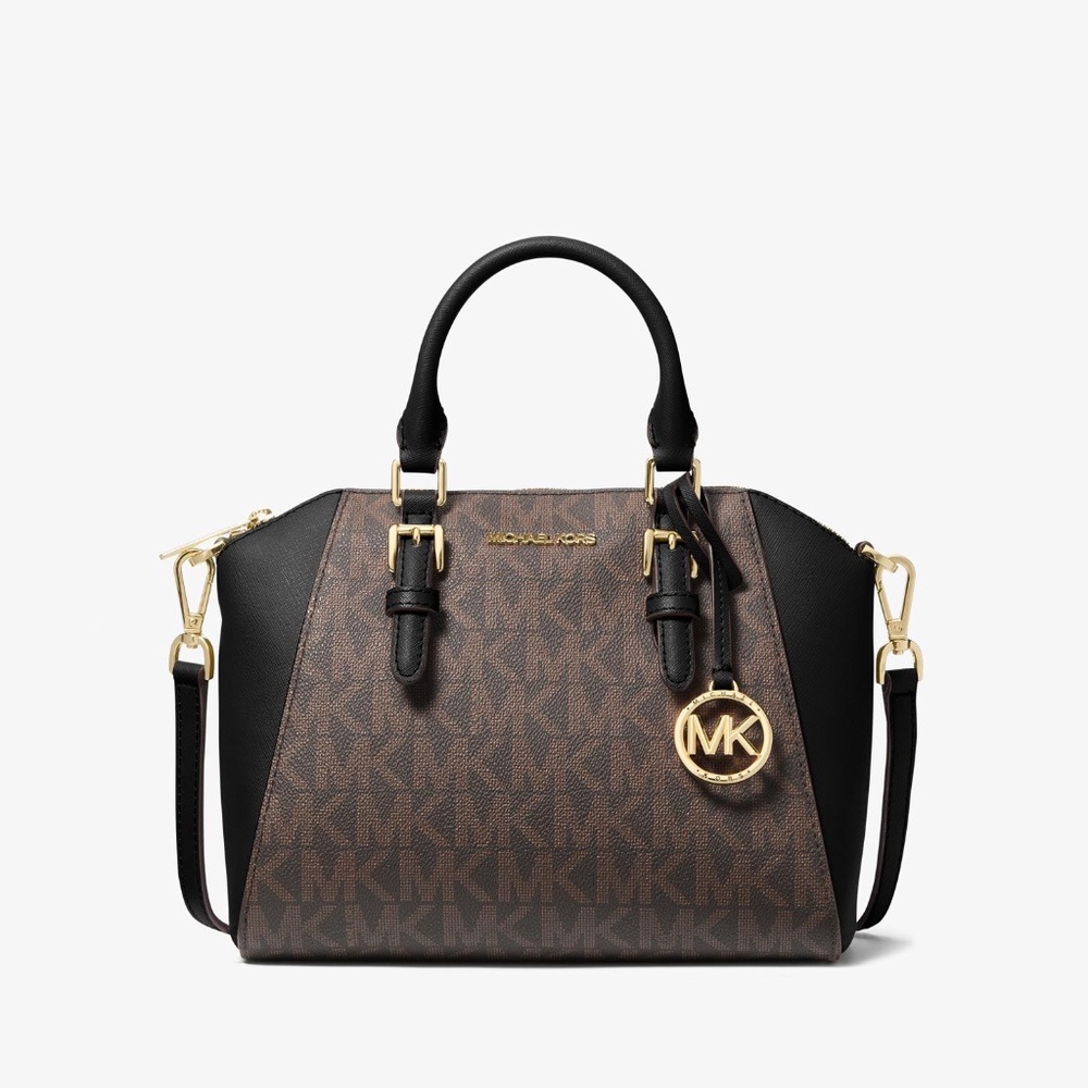 Michael Kors Ciara Medium Logo and Leather Satchel